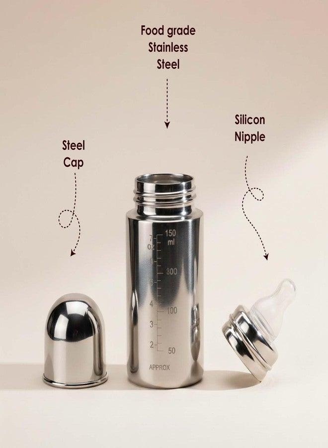 BabyMoo Baby Steel Feeding Bottle 150ml | Baby Milk Bottle with Advanced Anti Colic Valve, BPA Free, Soft Silicone Teat, Wide Neck for Babies/Infants/Newborns of 0-12 Months - Image 3