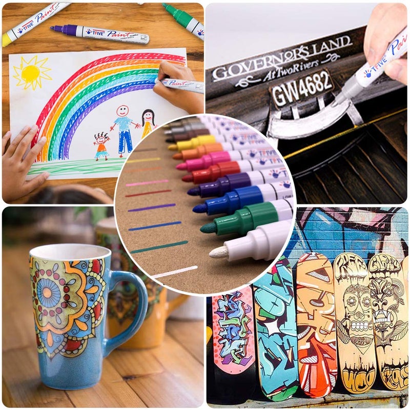 TFIVE Paint Pens Paint Markers Never Fade Quick Dry and Permanent, 12 Color Oil-Based Waterproof Paint Marker Pen Set for Rock Painting, Ceramic, Wood, Fabric, Plastic, Canvas, Glass, Mugs - Image 4