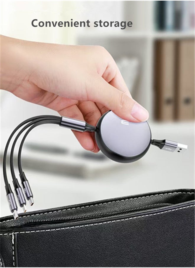 100W Multi Charging Cable 6A, Retractable Multi Charging Cord 3 in 1 Fast Charger Cord, Multi Charger Adapter with Lightning/Type C/Micro USB Ports for Cell Phones/iPhone/PS/Tablets and More