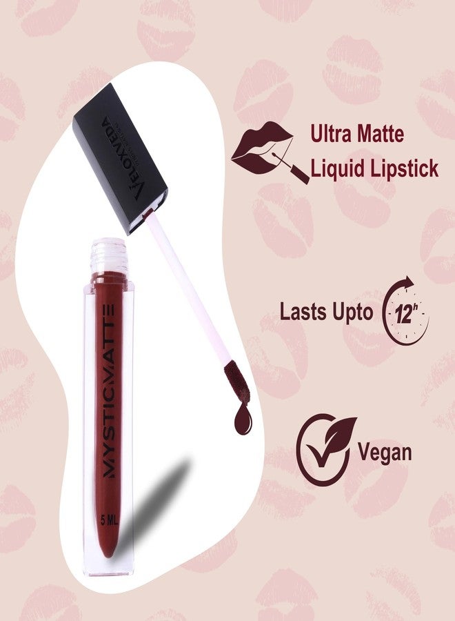VeloxVeda MysticMatte, Liquid Matte Lipstick - Expresso Noir V-10 | Lightweight, Waterproof, Smudge-Proof, Long-Lasting (up to 12 hrs), Non-Transfer | Vegan Formula with Vit-E & jojoba oil - 5ml. - Image 3