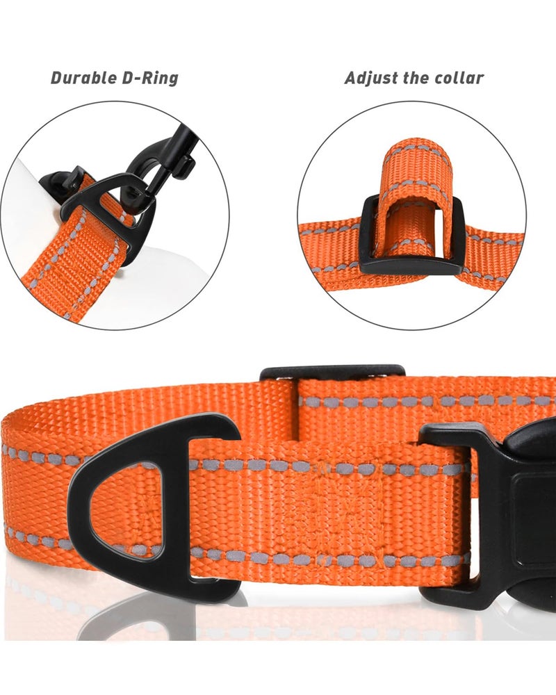 TagME Reflective Nylon Dog Collars, Adjustable Classic Pet Collar with Quick Release Buckle for Small Dogs, Orange, 3/4" Width - Image 4