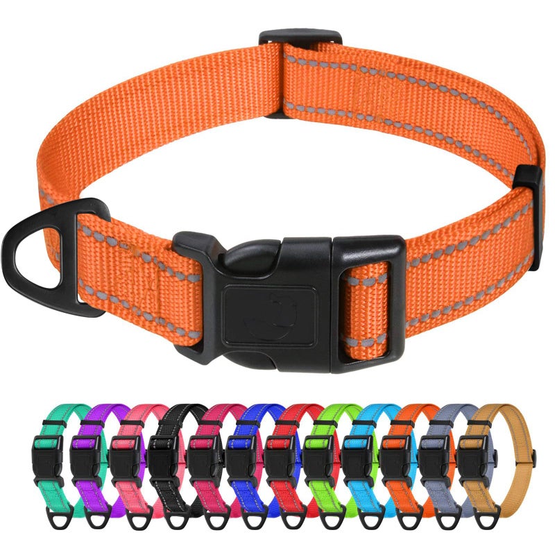TagME Reflective Nylon Dog Collars, Adjustable Classic Pet Collar with Quick Release Buckle for Small Dogs, Orange, 3/4" Width - Image 1