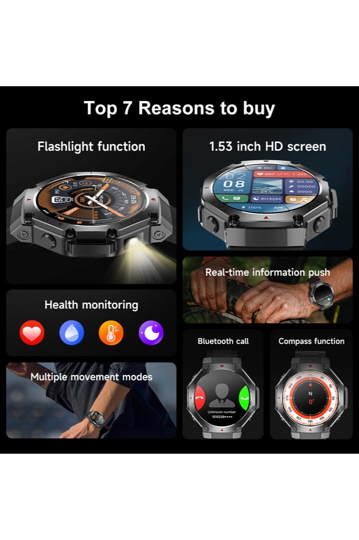 RollsTimi  Men's Smartwatch Sports Watch Waterproof Real-time Information Push Health Monitoring Multiple Sports Modes Bluetooth Calling Compass Navigation TR3MAX Black - Image 2