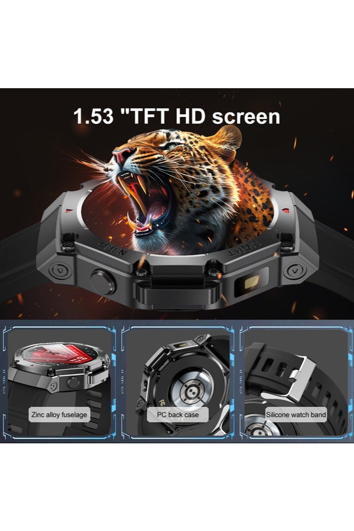 RollsTimi  Men's Smartwatch Sports Watch Waterproof Real-time Information Push Health Monitoring Multiple Sports Modes Bluetooth Calling Compass Navigation TR3MAX Black - Image 3