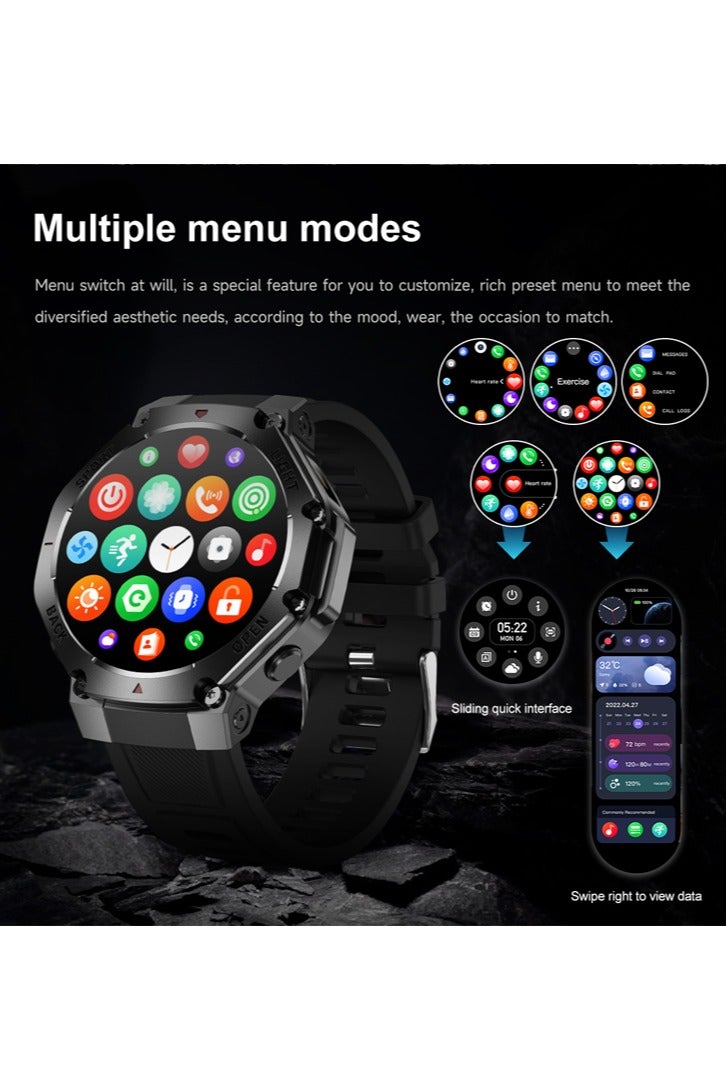 RollsTimi  Men's Smartwatch Sports Watch Waterproof Real-time Information Push Health Monitoring Multiple Sports Modes Bluetooth Calling Compass Navigation TR3MAX Black - Image 4