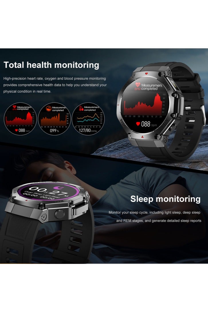 RollsTimi  Men's Smartwatch Sports Watch Waterproof Real-time Information Push Health Monitoring Multiple Sports Modes Bluetooth Calling Compass Navigation TR3MAX Black - Image 5