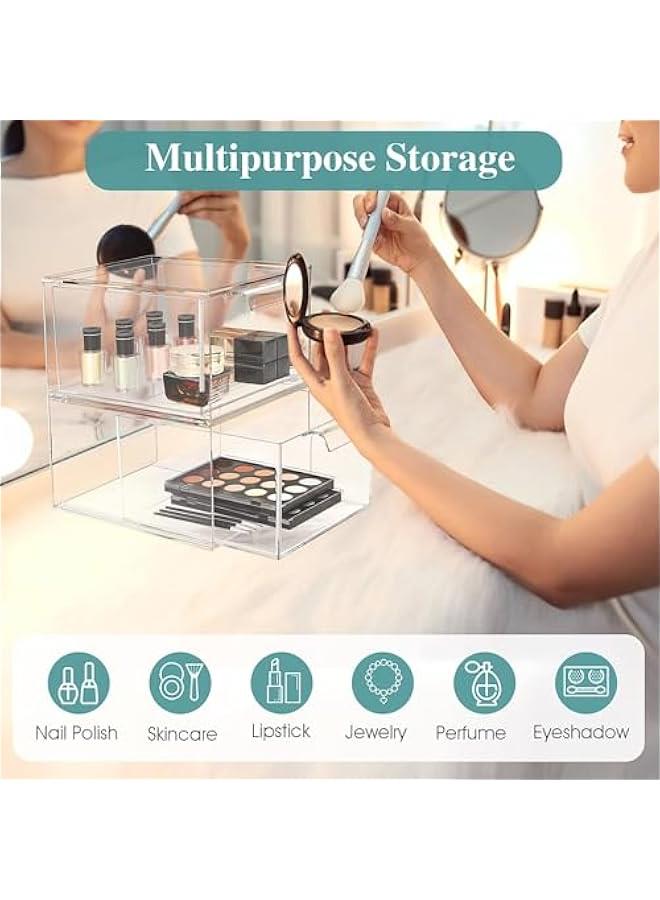 HOOKOR Stackable Makeup Organizer and Storage, Acrylic Organizers，Clear Plastic Storage Drawer with Handles for Vanity, Undersink, Kitchen Cabinets, Pantry (2Pack) - Image 5