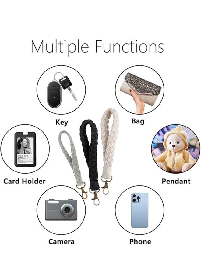 إم إكس إن 3 قطع من حزام معصم الهاتف الخلوي مع 3 علامات تبويب لربط الهاتف، جراب هاتف مصنوع يدويًا على شكل سلسلة مفاتيح مكرامية للنساء والفتيات (أبيض + أسود + رمادي) - Image 4