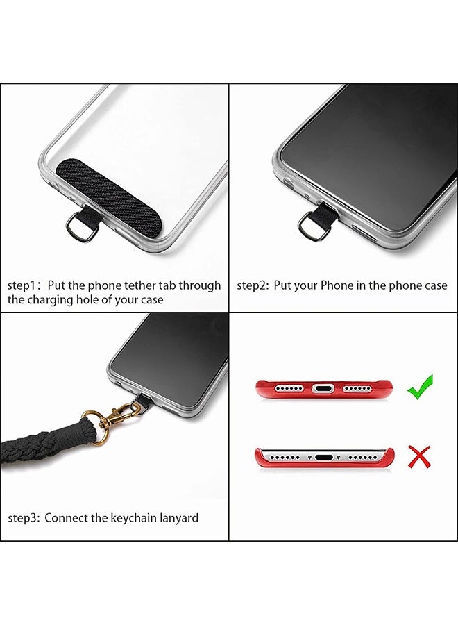 إم إكس إن 3 قطع من حزام معصم الهاتف الخلوي مع 3 علامات تبويب لربط الهاتف، جراب هاتف مصنوع يدويًا على شكل سلسلة مفاتيح مكرامية للنساء والفتيات (أبيض + أسود + رمادي) - Image 5