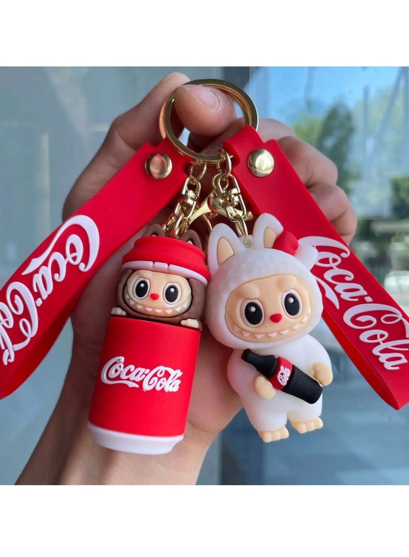 Coca-Cola Keychain For Women And Girls, Cute  Coca-Cola Labubu Doll Wristlet Accessories For Backpack Handbag Car Keys  - Image 2