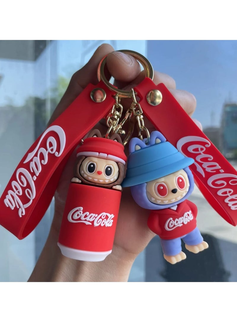 Coca-Cola Keychain For Women And Girls, Cute  Coca-Cola Labubu Doll Wristlet Accessories For Backpack Handbag Car Keys  - Image 3