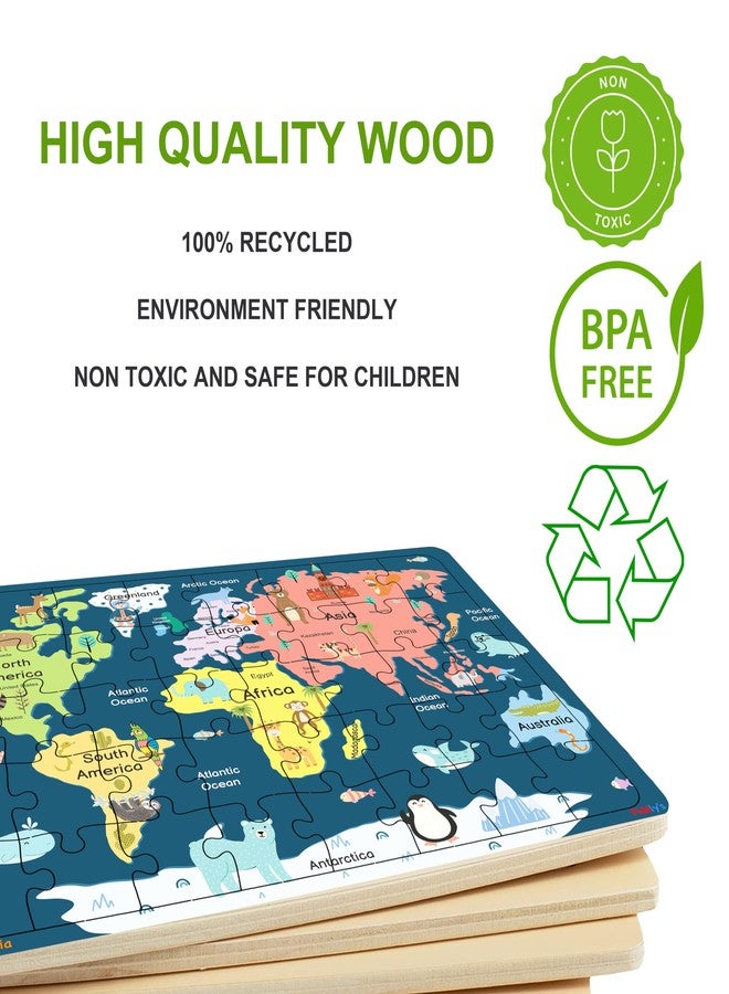 Fiddlys 40 Pcs Paperless Wooden Jigsaw Puzzle for Kids & Children Age 4+ Learning Educational Double Layered Wooden Puzzles with Bright Front & Back Print (World Map & Solar System) - Image 5