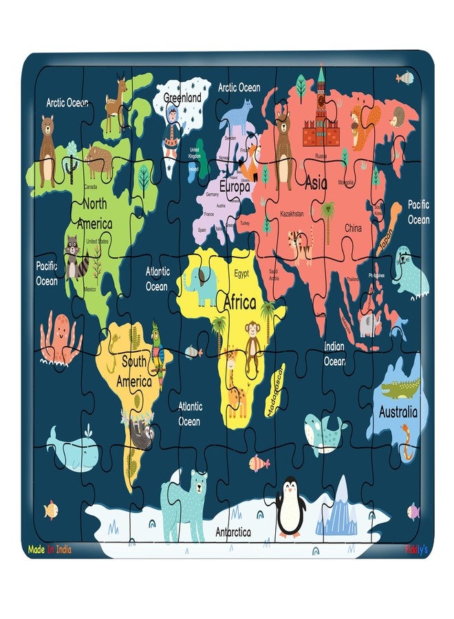 Fiddlys 40 Pcs Paperless Wooden Jigsaw Puzzle for Kids & Children Age 4+ Learning Educational Double Layered Wooden Puzzles with Bright Front & Back Print (World Map & Solar System) - Image 4
