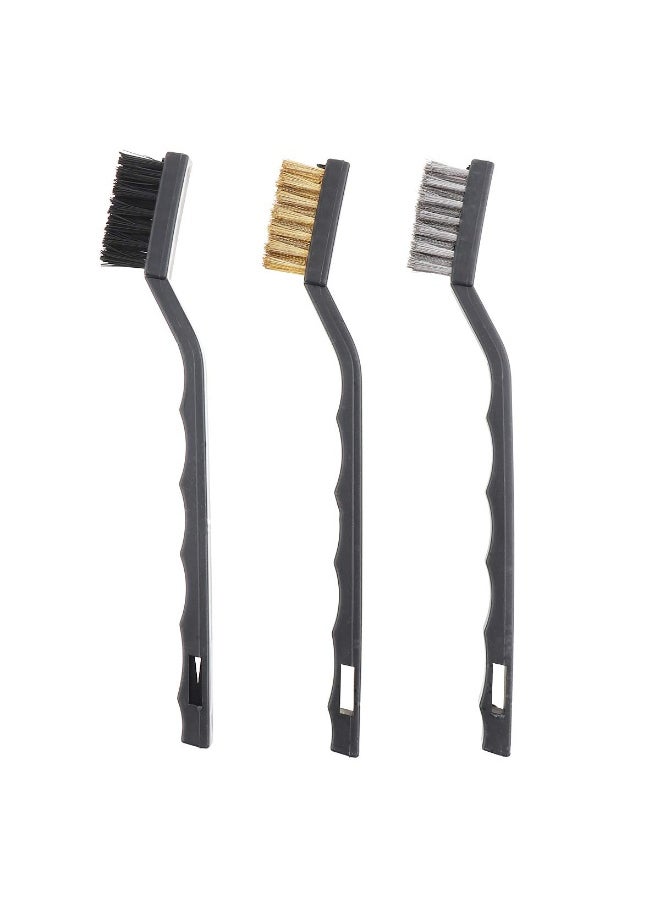 Generic Chgimposs 3Pieces Mini Wire Brush Set, Nylon Brass Stainless Steel Wire Brush For Cleaning Welding Slag Scrubbing And Rust  - Image 1