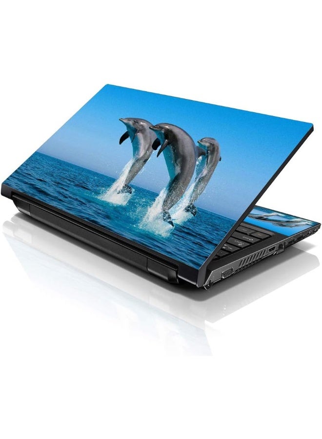 LSS Laptop 15 15.6 Skin Cover with Colorful Dolphins Pattern for HP Dell Lenovo Apple Asus Acer Compaq - Fits 13.3" 14" 15.6" 16" (2 Wrist Pads Free) - Image 1