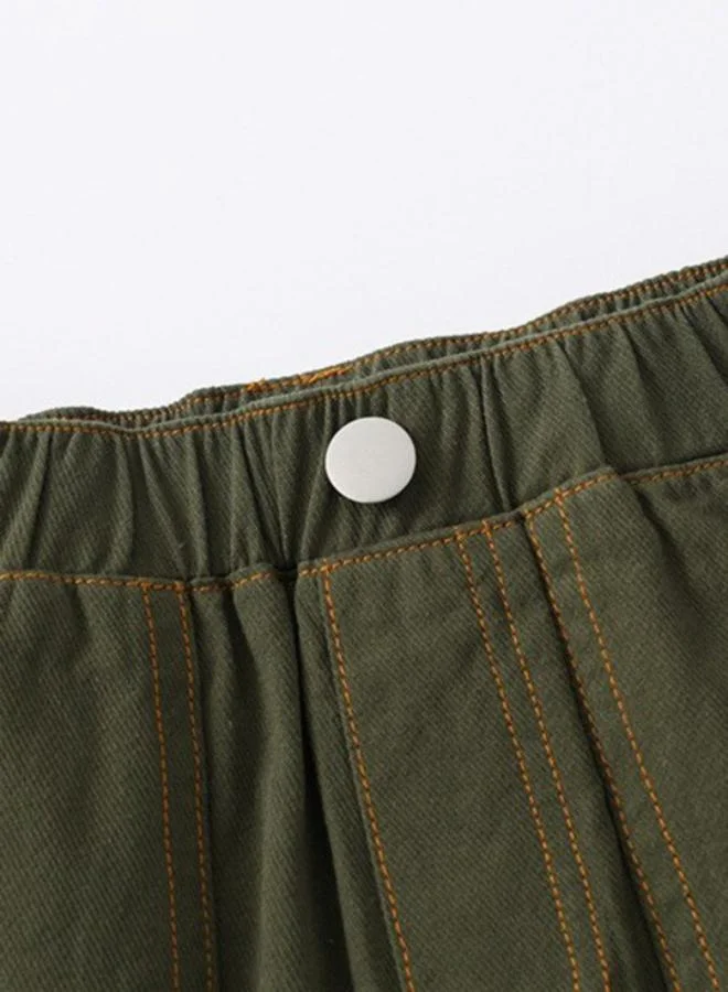 YUNIQEE Green Regular Fit Mid Rise Solid Denim Shorts