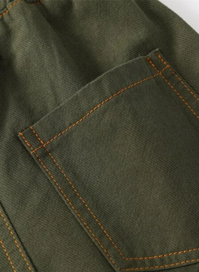 YUNIQEE Green Regular Fit Mid Rise Solid Denim Shorts