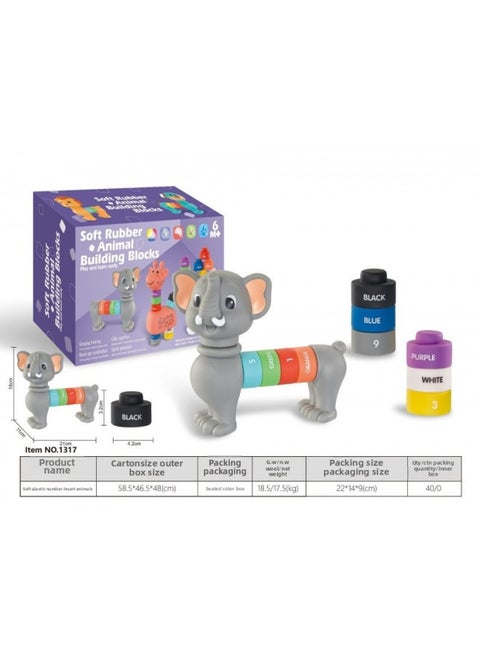 Export Baby Play Soft Glue Stacked Le Sessele Digital Animal Building Blocks Finger Doll Toy-Color:17 Soft Plastic Numeral Assembling Animals