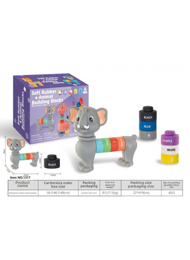 Generic - Export Baby Play Soft Glue Stacked Le Sessele Digital Animal Building Blocks Finger Doll Toy-Color:17 Soft Plastic Numeral Assembling Animals - Image 1