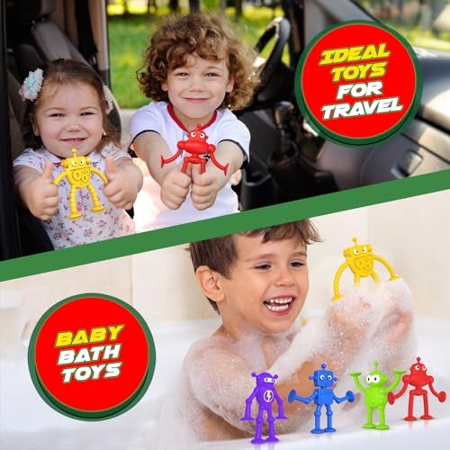 Richtim Baby Bath Toys Suction Toy No Hole Bath Toy for Toddlers Robot Fidget Suction Cup Toys Window Building Sensory Toy for Boys Girls Travel Gifts Easter Basket Stuffers Egg Fillers - Image 5