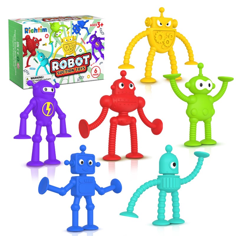 Richtim Baby Bath Toys Suction Toy No Hole Bath Toy for Toddlers Robot Fidget Suction Cup Toys Window Building Sensory Toy for Boys Girls Travel Gifts Easter Basket Stuffers Egg Fillers - Image 3