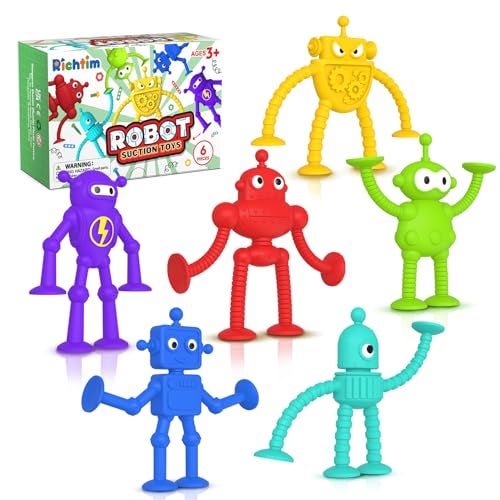 Richtim Baby Bath Toys Suction Toy No Hole Bath Toy for Toddlers Robot Fidget Suction Cup Toys Window Building Sensory Toy for Boys Girls Travel Gifts Easter Basket Stuffers Egg Fillers - Image 1
