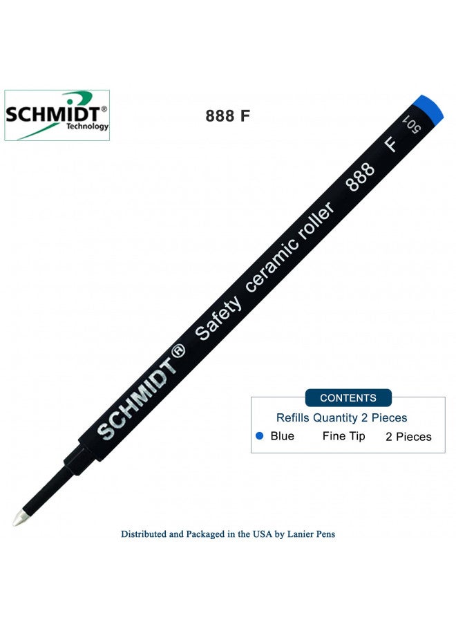 Schmidt 888 Writing Fine Tip Point (0.6mm) Blue Ink Plastic Tube/Body Stainless Steel Tip Safety Ceramic Roller Ball Refill - Pack 2 - Image 2