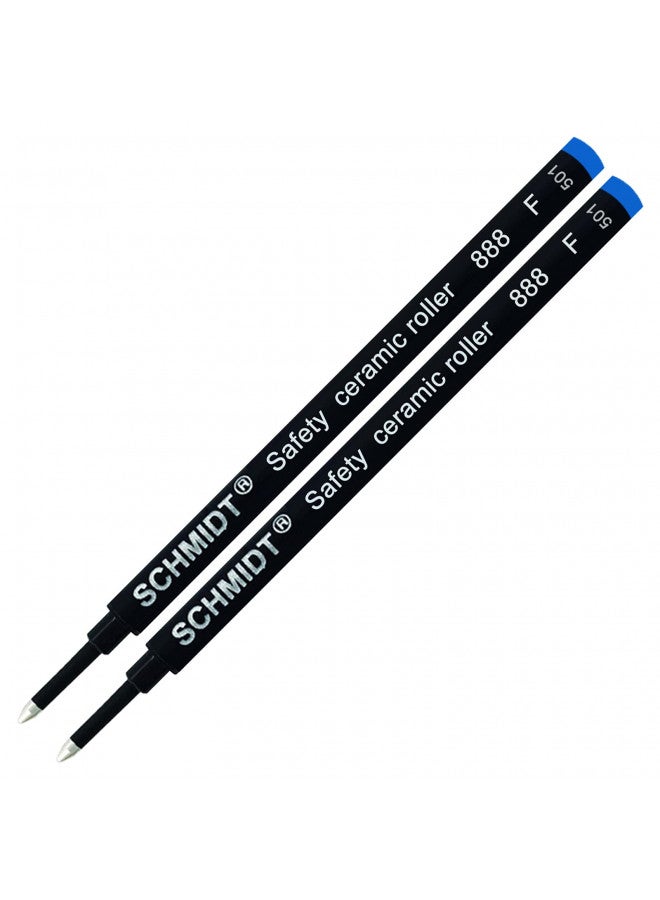 Schmidt 888 Writing Fine Tip Point (0.6mm) Blue Ink Plastic Tube/Body Stainless Steel Tip Safety Ceramic Roller Ball Refill - Pack 2 - Image 1