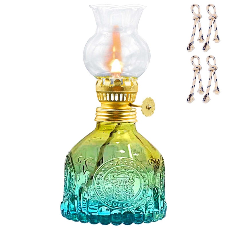 Igtazy Vintage Oil Lamp for Indoor Use,Gradient Color Glass Kerosene Lamp with 4 Wicks,Rustic Hurricane Lantern for Home Emergency,Farmhouse Decor (Blue) - Image 1
