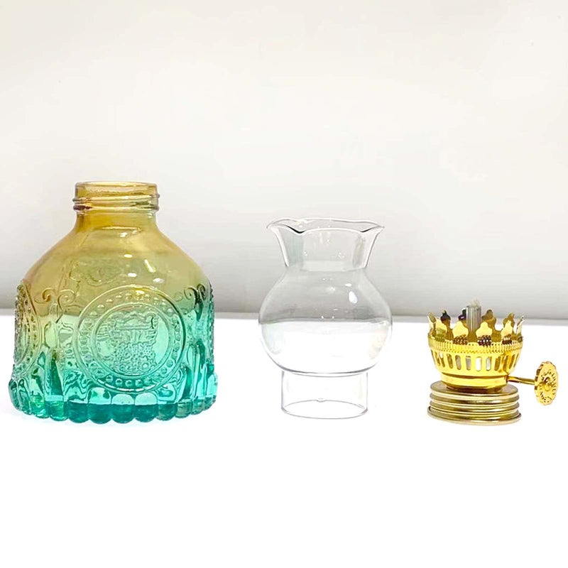 Igtazy Vintage Oil Lamp for Indoor Use,Gradient Color Glass Kerosene Lamp with 4 Wicks,Rustic Hurricane Lantern for Home Emergency,Farmhouse Decor (Blue) - Image 5