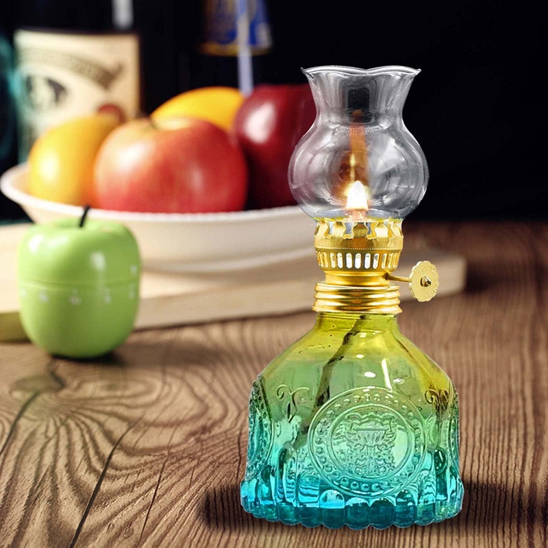 Igtazy Vintage Oil Lamp for Indoor Use,Gradient Color Glass Kerosene Lamp with 4 Wicks,Rustic Hurricane Lantern for Home Emergency,Farmhouse Decor (Blue) - Image 3