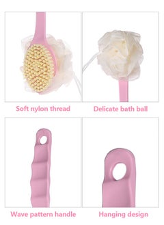 Bukela Double Sided Bath, Shower Brush, Two in One Long Handle Brush, Soft Bristle Massage Brush, Body Brush, Pink  - Image 3