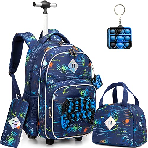 Meetbelify Rolling Backpack for Boys with Wheels Kids Travel Suitcase Laptop Luggage with Lunch Box Set for Boys Age 6-8 - Image 1