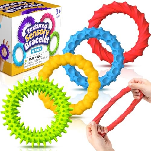 SMALL FISH Sensory Fidget Toys for Kids Adults - 4 Pack Stretchy Fidget Bracelet | Texture & Calming Autism Sensory Toys for Special Needs Autistic Children | Calm Down Toy for Toddler Girls Boys - Image 1