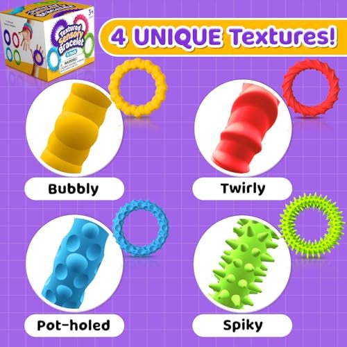 SMALL FISH Sensory Fidget Toys for Kids Adults - 4 Pack Stretchy Fidget Bracelet | Texture & Calming Autism Sensory Toys for Special Needs Autistic Children | Calm Down Toy for Toddler Girls Boys - Image 4