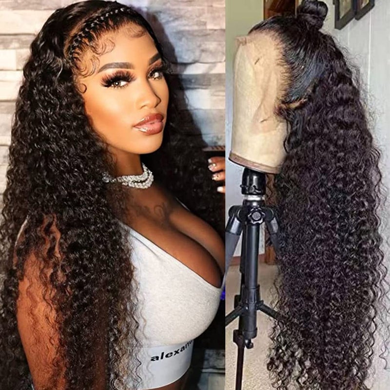 13x4 Lace Front Wigs Human Hair Pre Plucked Wet and Wavy Human Hair Wigs for Black Women Glueless Brazilian Curly Lace Frontal Wig Natural Color 180 Density 24 Inch