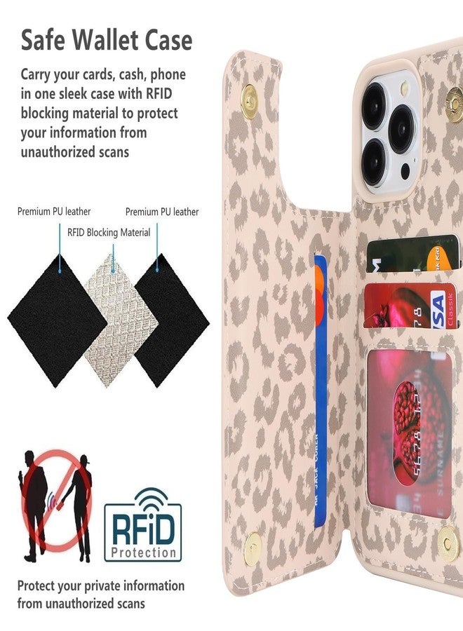 آي كوفر كايس جراب iCoverCase متوافق مع هاتف iPhone 12 Pro Max مع حامل بطاقات، جراب محفظة للنساء والرجال من جلد البولي يوريثان مع خاصية حجب RFID مقاس 6.7 بوصة (بيج ليوبارد) - Image 4