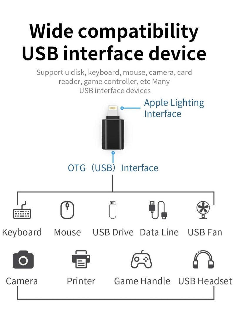 Lightning Male to USB Female Adapter OTG Cable for Apple iPhone 11 12 Mini max pro xs xr x se2 7 8plus Ipad air3 A Camera Memory Stick Connector Keyboard and Mouse Flash Drive Connection Kit Splitter