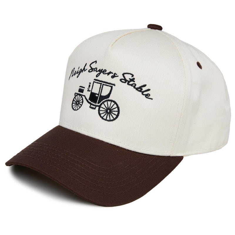 Funky Junque Cute Western Trucker Hat for Women, Vintage Embroidered Adjustable Baseball Cap Neigh Sayers Stable - Beige/Brown - Image 1