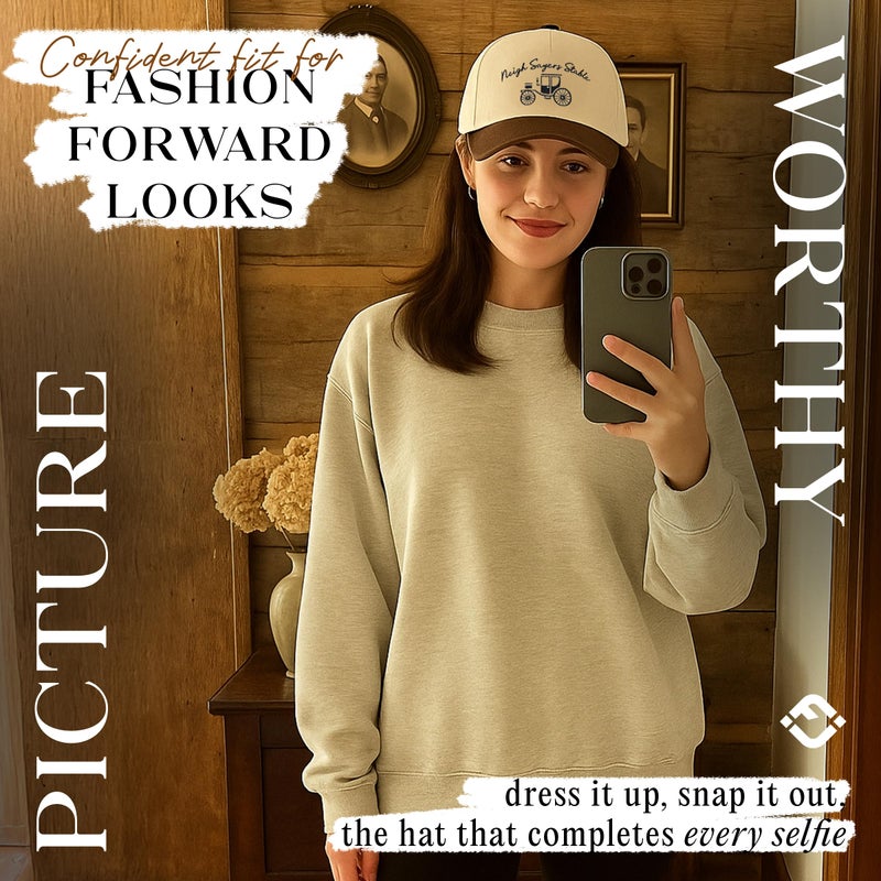 Funky Junque Cute Western Trucker Hat for Women, Vintage Embroidered Adjustable Baseball Cap Neigh Sayers Stable - Beige/Brown - Image 2