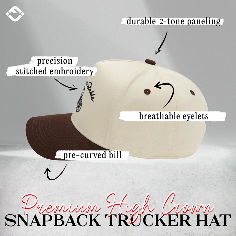 Funky Junque Cute Western Trucker Hat for Women, Vintage Embroidered Adjustable Baseball Cap Neigh Sayers Stable - Beige/Brown - Image 3