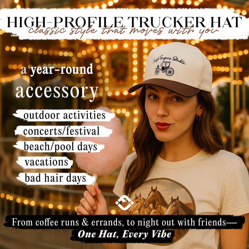 Funky Junque Cute Western Trucker Hat for Women, Vintage Embroidered Adjustable Baseball Cap Neigh Sayers Stable - Beige/Brown - Image 4