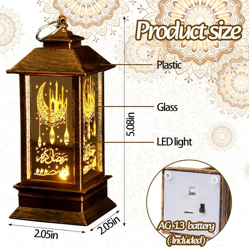 Glodecart 2 قطعة فانوس رمضان، قلعة صغيرة قمرية بنية داكنة، إضاءة LED، غير مقاوم للماء، ديكور المنزل، عيد مبارك، تركيب على الطاولة. - Image 2