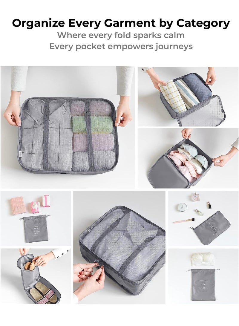 Travel Storage Set 10Pcs - Clothes Organizer for Luggage/Underwear/Shoes/Makeup Bags, Portable Packing System for Travel (Grey) - Image 4