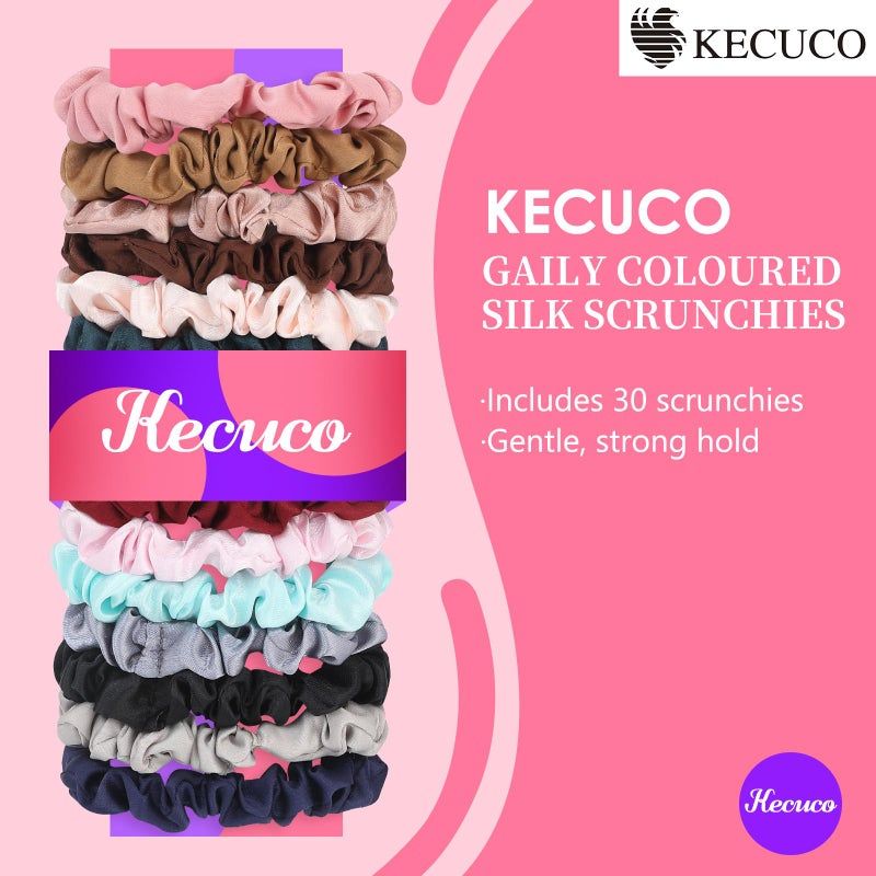 KECUCO 30Pcs Small Silk Satin Hair Scrunchies, Hair Ties for Women Girls Hair Accessories Gift (Multicolor A) - Image 2