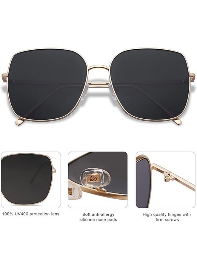 general Trendy Oversized Square Metal Frame Sunglasses for Women Men Flat Mirrored Lens UV Protection Sunglasses - Image 4
