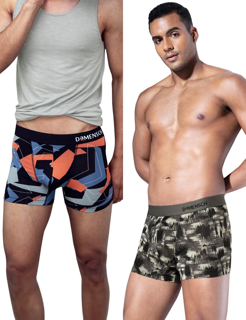 DAMENSCH Modal Regular Fit Printed Trunk Underwear Anti-Bacterial Moisture Wicking Breathable Microfibre Waistband Comfortable Deo-Soft Trunks for Men-Arctic Grey, Misty Blue-L - Image 1