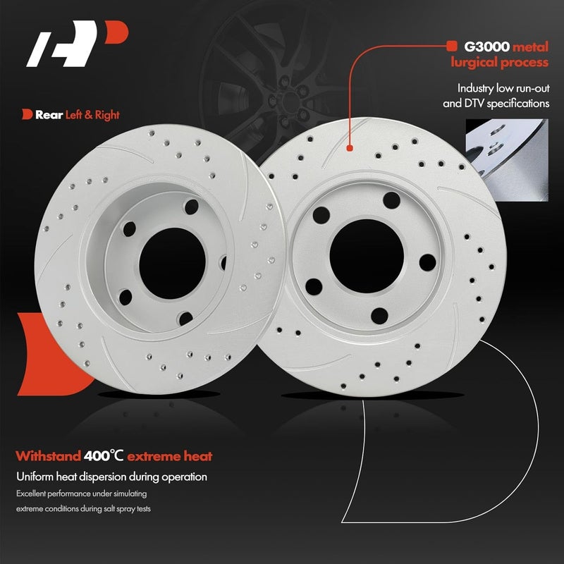 A-Premium 9.65 Inch Rear Drilled and Slotted Brake Rotors - Image 3