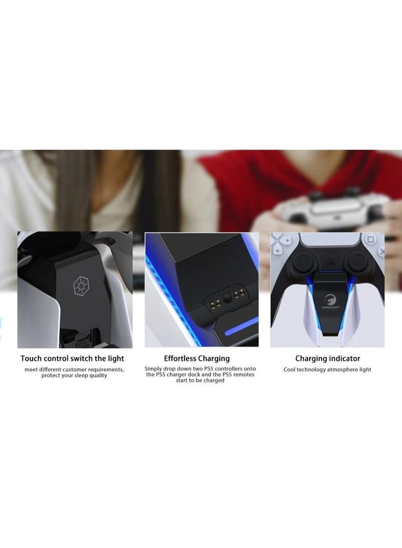 Honcam PS5 Controller Charger - PS5 Charging Station for Playstation 5 Dualsense Controller - Charging Stand for PS5 Controller with Ambient Light - Image 4