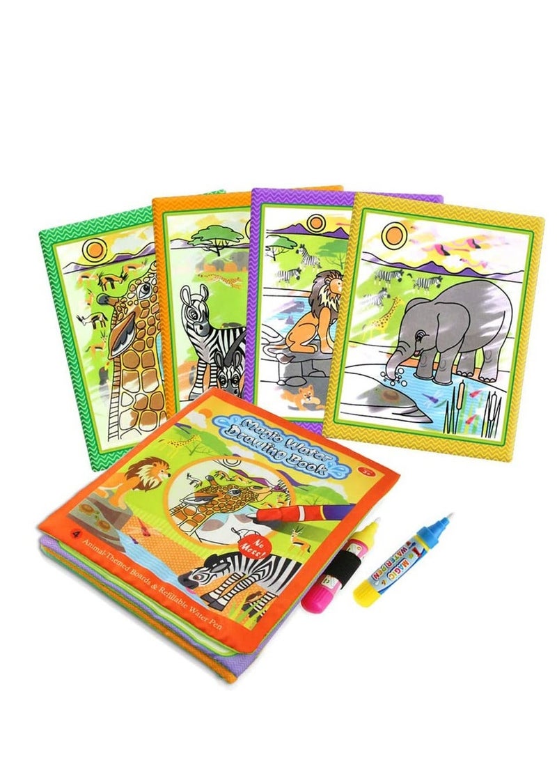 NIBEMINENT Water Coloring Books, Toddlers Magic Doodle Kids Painting Pad, Portable Reusable Drawing Board, Cloth and Pens for Activities Travel Learning Animal 2.6in x 8.3in - Image 1